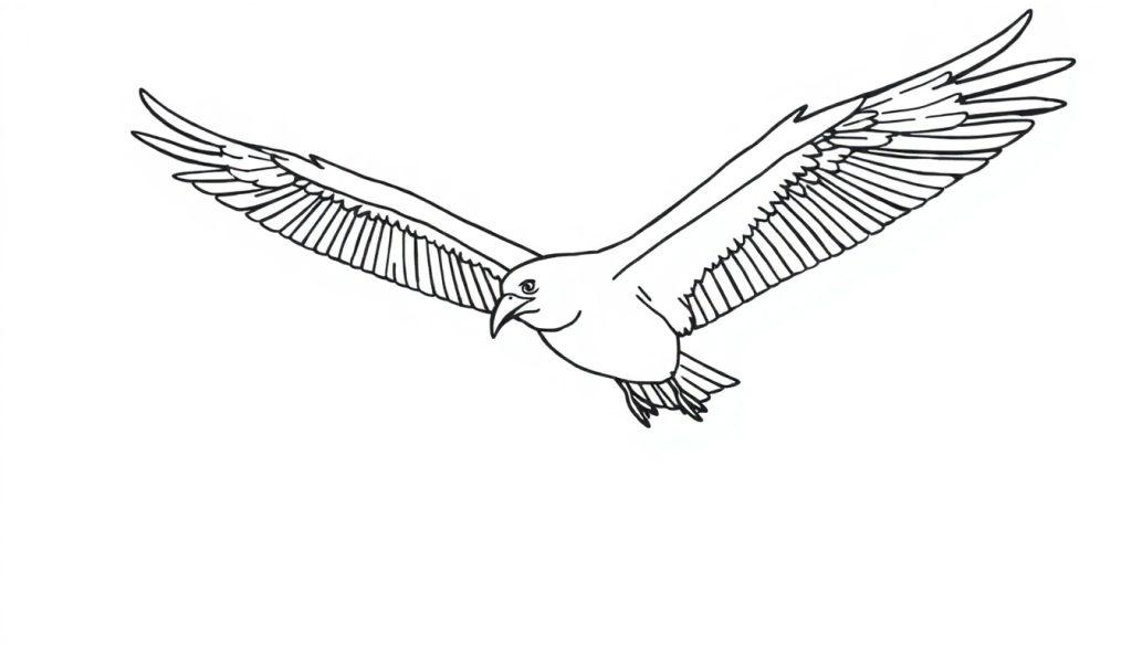 Linienzeichnung eines Albatros mit ausgebreiteten Flügeln im Flug.