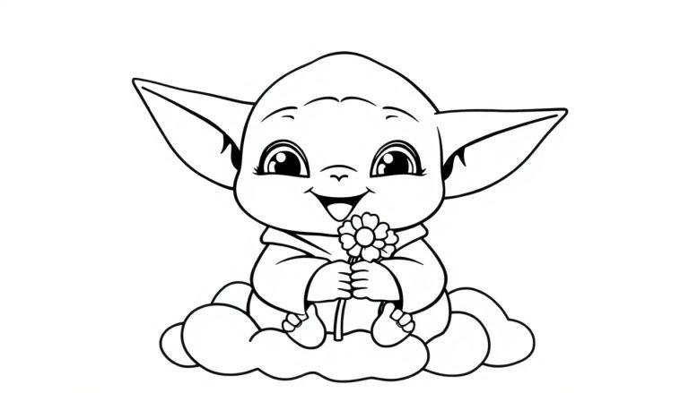 Baby Yoda mit Blume als Farbtafel
