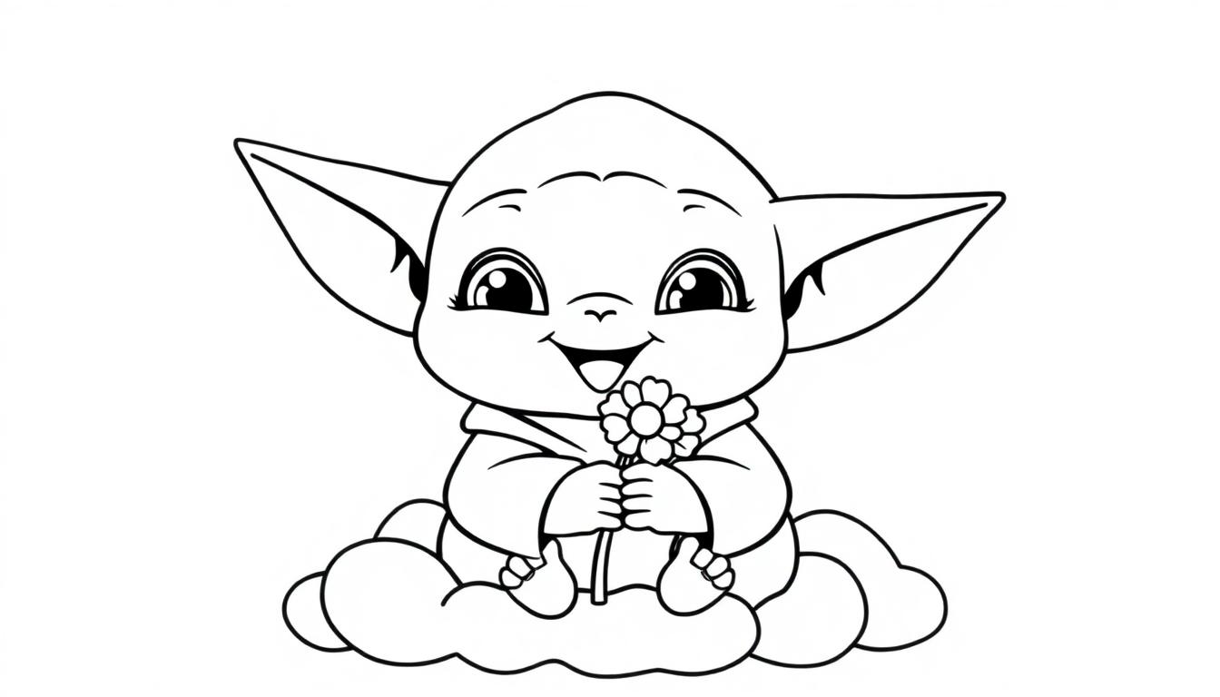 Baby Yoda mit Blume als Farbtafel