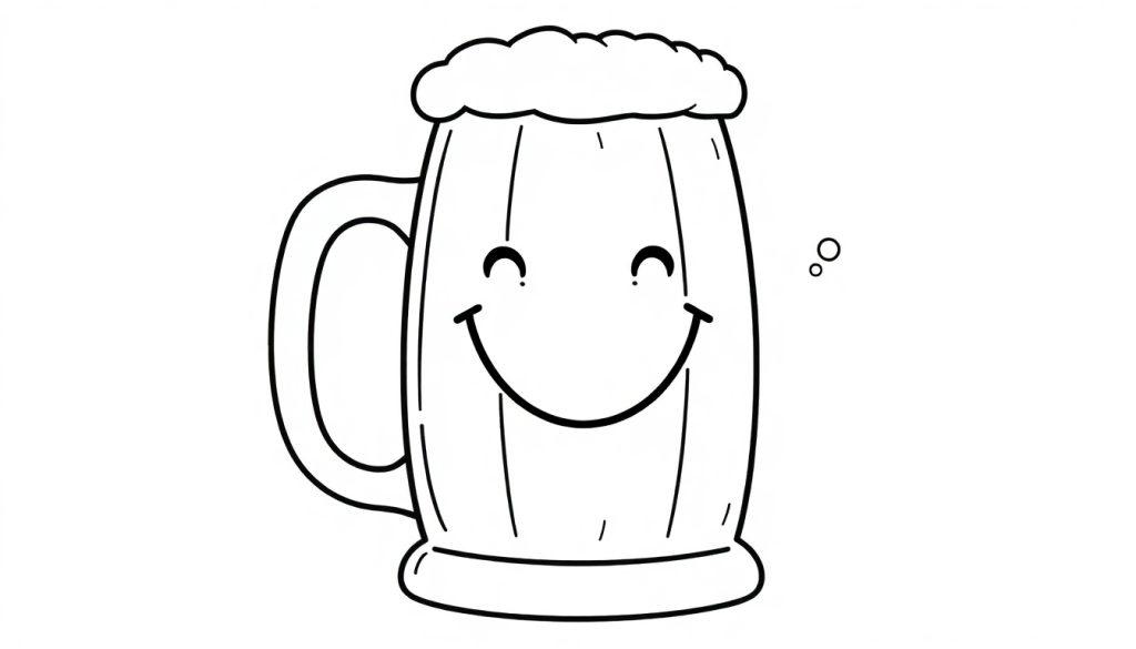 Eine fröhliche Farbtafel: Ein Bierkrug mit einem lächelnden Gesicht und einer Schaumkrone.