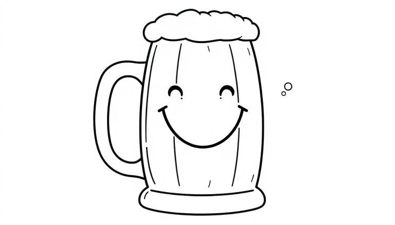 Eine fröhliche Farbtafel: Ein Bierkrug mit einem lächelnden Gesicht und einer Schaumkrone.