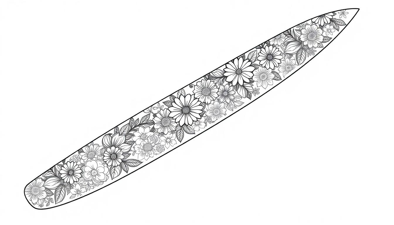 Ein Santokumesser mit einer Gravur von Blumen und Blättern.