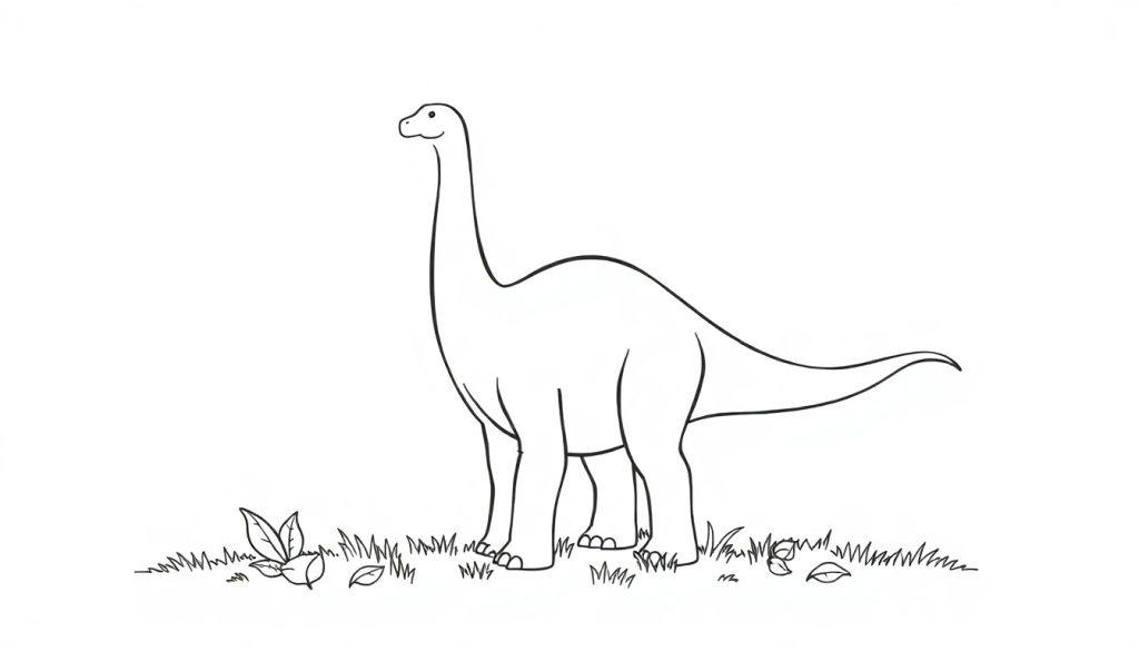 Schwarz-weisse Farbtafel-Strichzeichnung eines Brachiosaurus mit langem Hals.