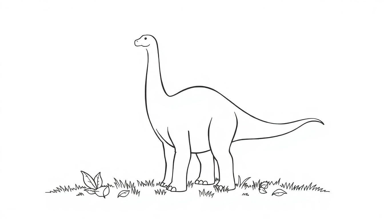 Schwarz-weisse Farbtafel-Strichzeichnung eines Brachiosaurus mit langem Hals.