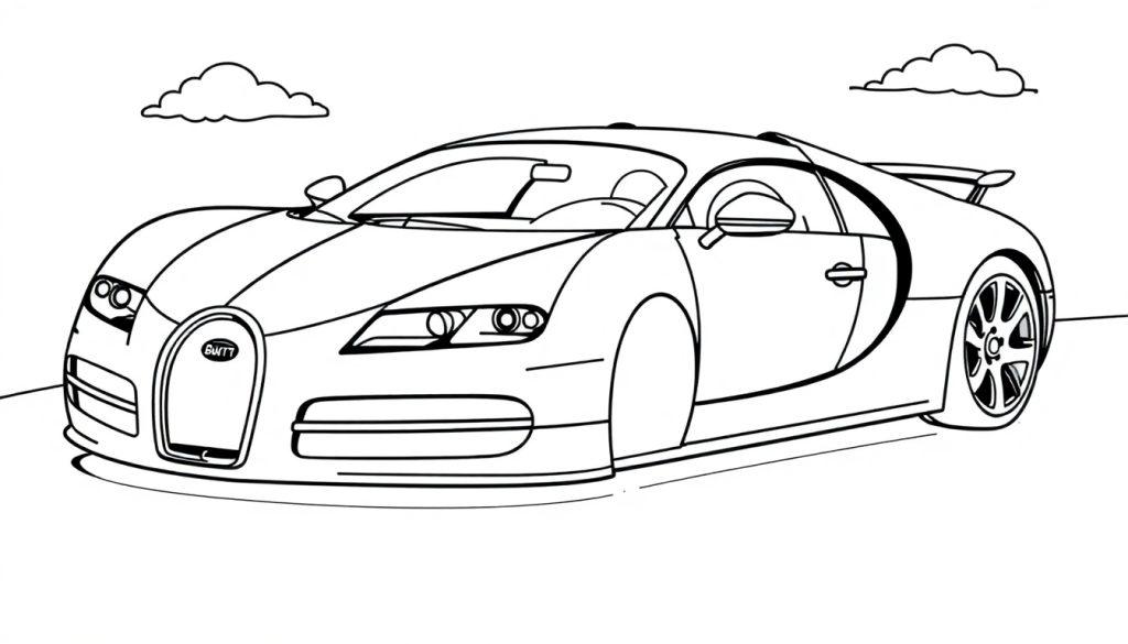 Schwarz-weiße Farbtafel eines Bugatti Veyron mit Wolken.