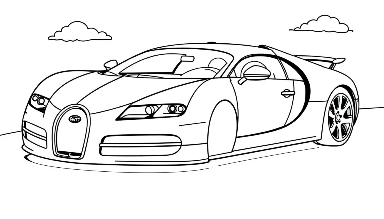 Schwarz-weiße Farbtafel eines Bugatti Veyron mit Wolken.