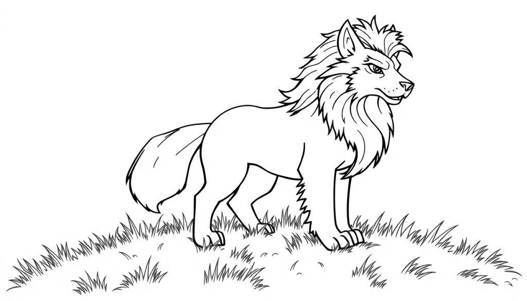 Zeichnung eines Cartoon-Wolfs im Gras