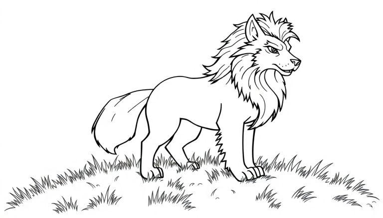 Zeichnung eines Cartoon-Wolfs im Gras