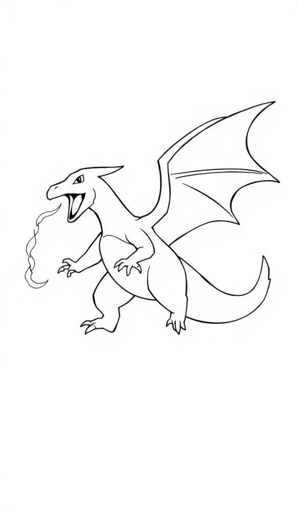 Schwarz-Weiß-Umrisszeichnung von Charizard