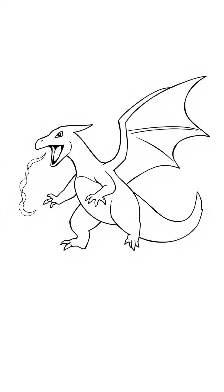 Schwarz-Weiß-Umrisszeichnung von Charizard