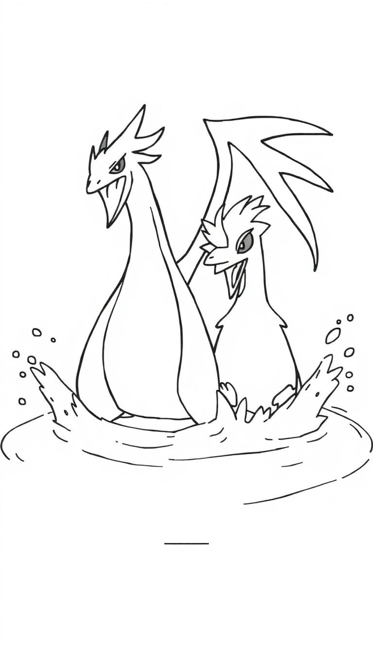 Zwei Cartoon-Drachen planschen im Wasser.