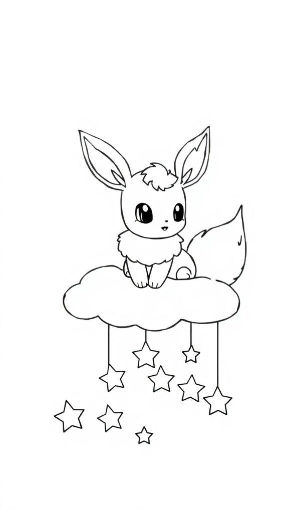 Eevee sitzt auf einer Wolke und schaut auf die Sterne