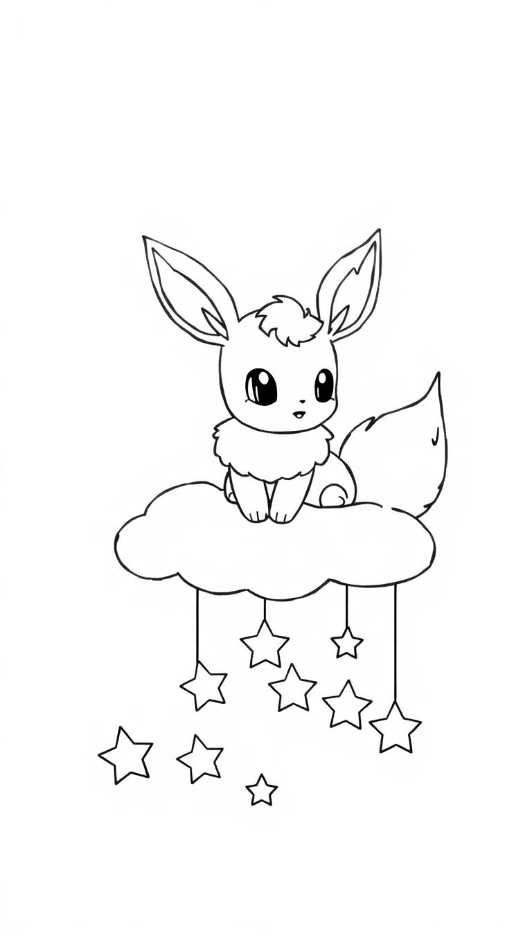 Eevee sitzt auf einer Wolke und schaut auf die Sterne