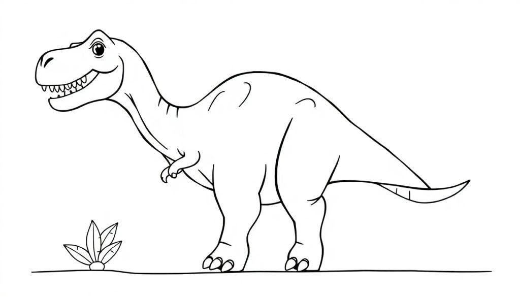 Eine Farbtafel-Zeichnung eines freundlichen T-Rex mit einem breiten Lächeln.