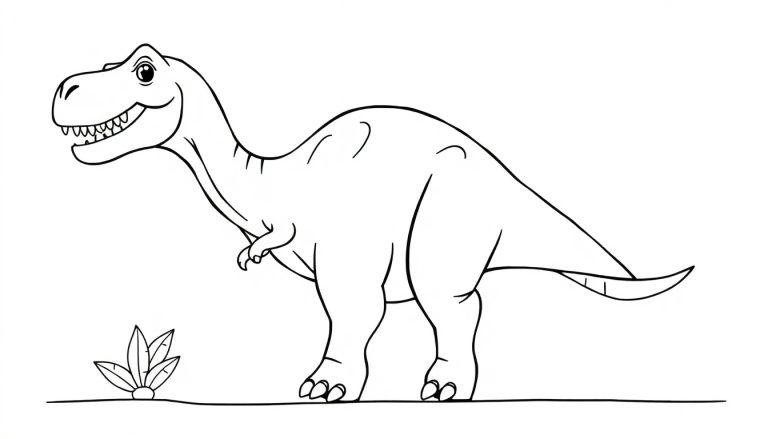 Eine Farbtafel-Zeichnung eines freundlichen T-Rex mit einem breiten Lächeln.