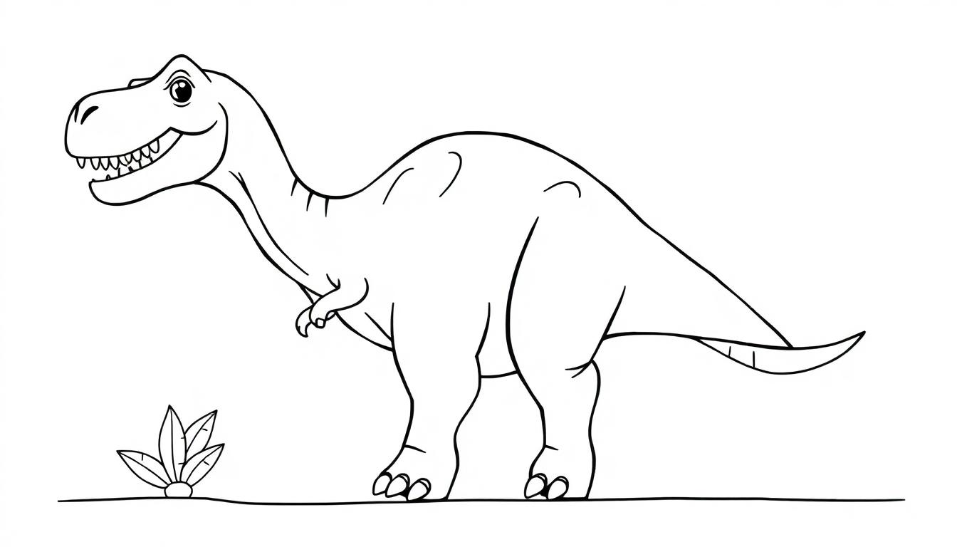 Eine Farbtafel-Zeichnung eines freundlichen T-Rex mit einem breiten Lächeln.