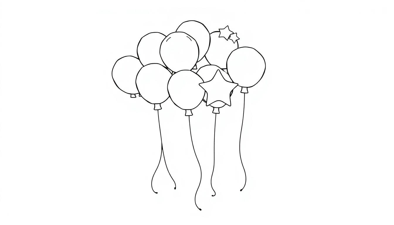 Schwarz-weiße Farbtafel-Strichzeichnung von Luftballons.