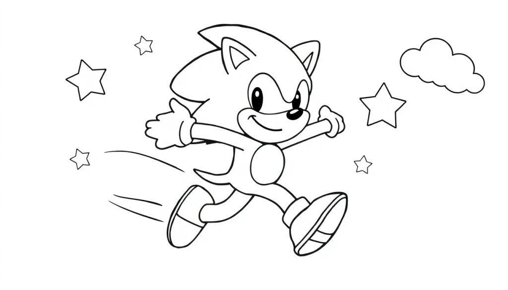Schwarz-Weiß-Farbtafel von Sonic the Hedgehog, der rennt.