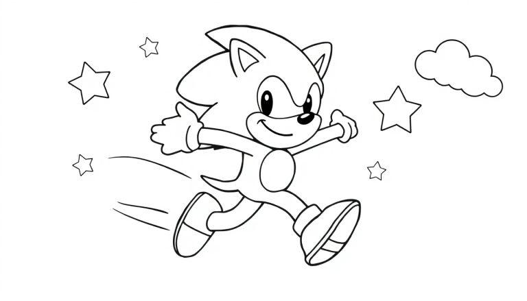 Schwarz-Weiß-Farbtafel von Sonic the Hedgehog, der rennt.