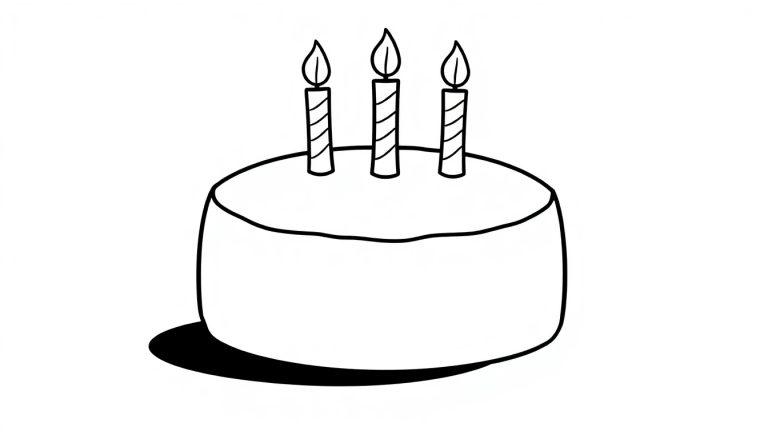 Eine niedliche Farbtafel-Torte mit drei brennenden Kerzen für Kinder.