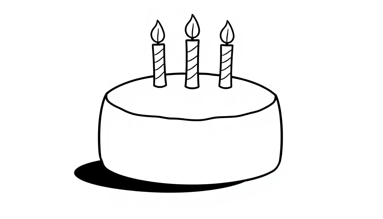 Eine niedliche Farbtafel-Torte mit drei brennenden Kerzen für Kinder.