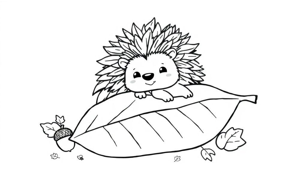 Eine süße Igel-Farbtafel auf einem Blatt, bereit zum Ausmalen mit schwarzen Linien.