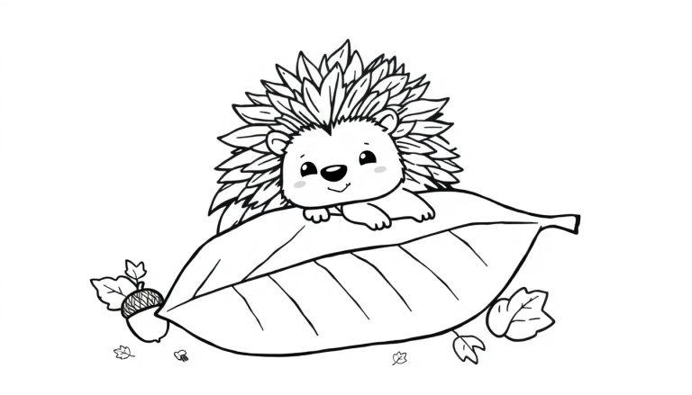 Eine süße Igel-Farbtafel auf einem Blatt, bereit zum Ausmalen mit schwarzen Linien.