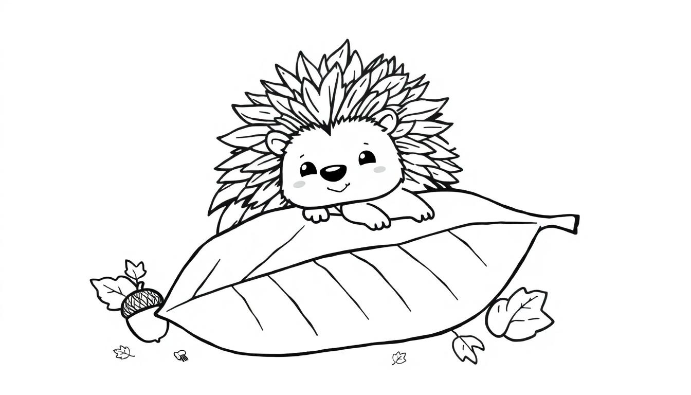 Eine süße Igel-Farbtafel auf einem Blatt, bereit zum Ausmalen mit schwarzen Linien.