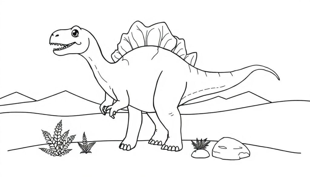 Eine Schwarz-Weiß-Farbtafel eines freundlichen Stegosaurus mit seinen charakteristischen Rückenplatten.