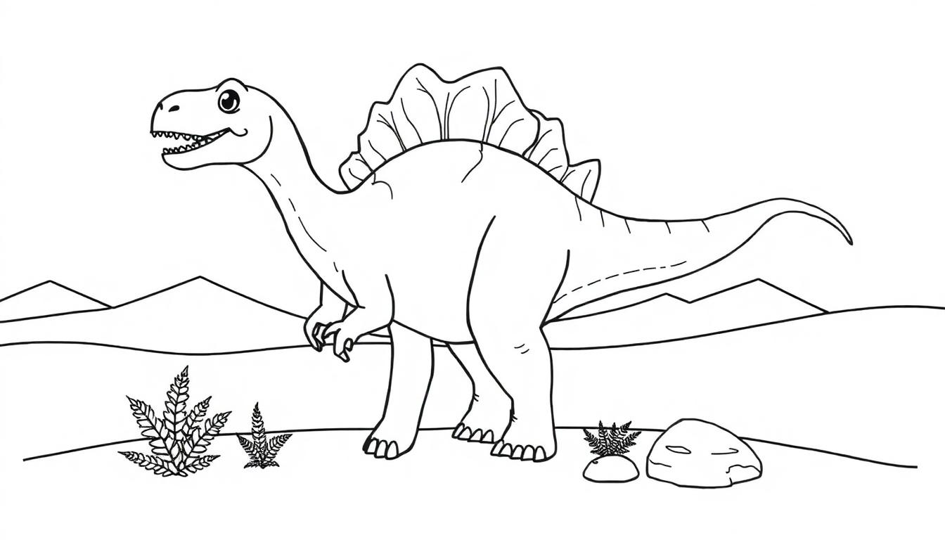 Eine Schwarz-Weiß-Farbtafel eines freundlichen Stegosaurus mit seinen charakteristischen Rückenplatten.