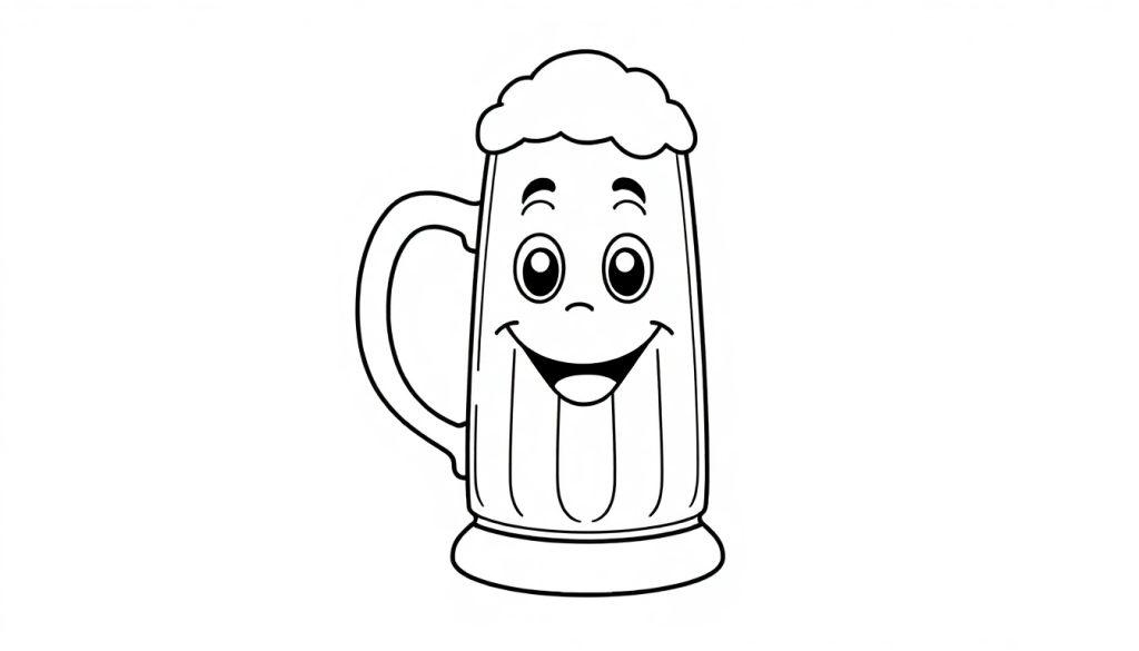 Eine lustige Farbtafel eines Bierkrugs mit einem fröhlichen Gesicht.