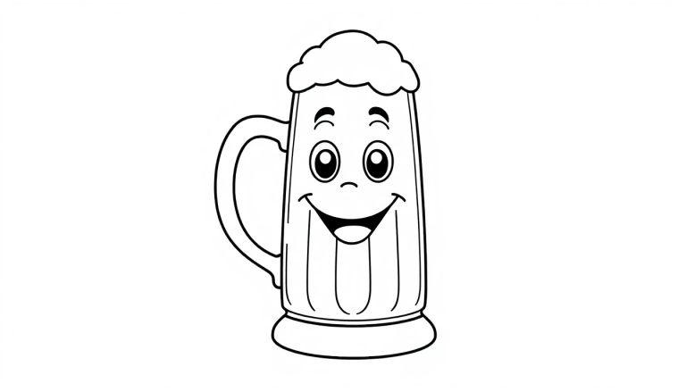 Eine lustige Farbtafel eines Bierkrugs mit einem fröhlichen Gesicht.