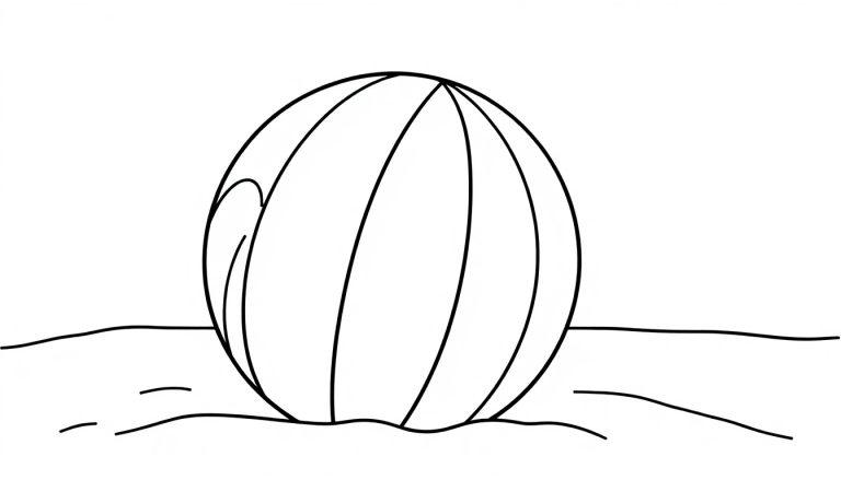 Schwarz-weiße Farbtafel eines fröhlichen Wasserballs mit vertikalen Streifen, der auf einem kleinen Hügel sitzt.