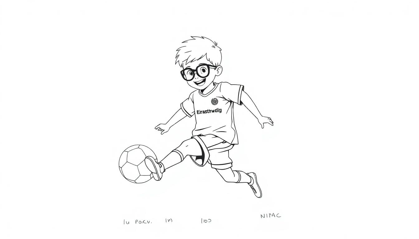 Junge mit Brille spielt Fußball für Eintracht Braunschweig.