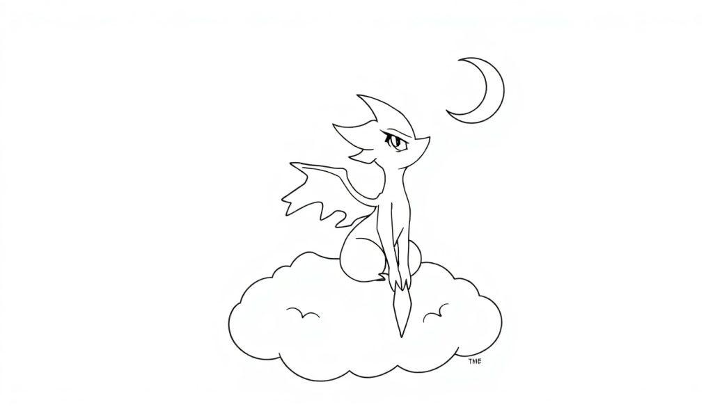 Guardevoir fliegend auf einer Wolke mit Mond.