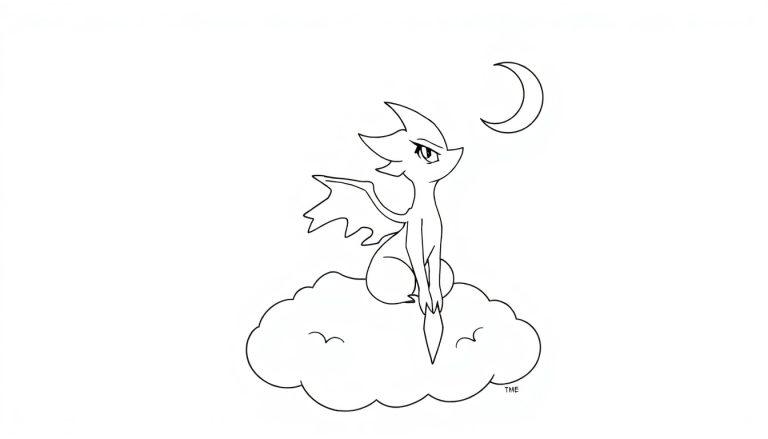 Guardevoir fliegend auf einer Wolke mit Mond.