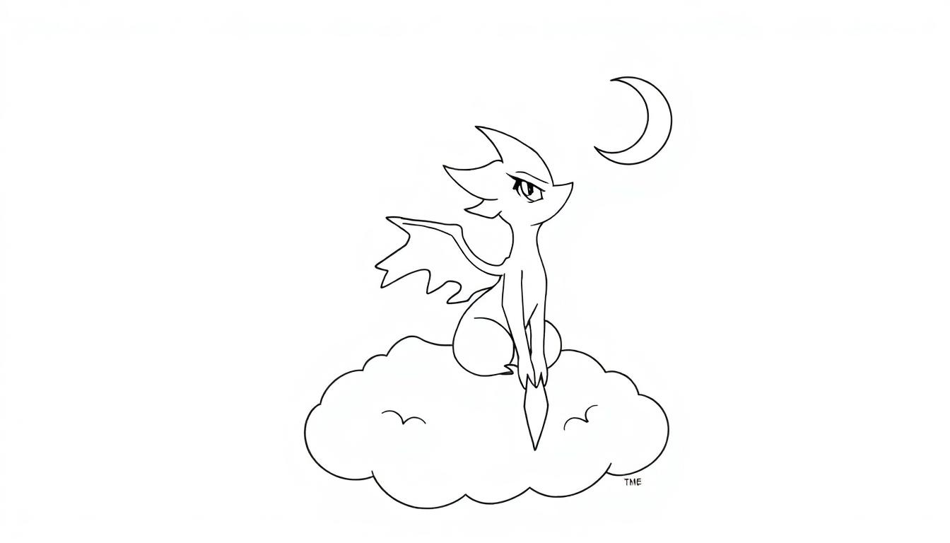 Guardevoir fliegend auf einer Wolke mit Mond.