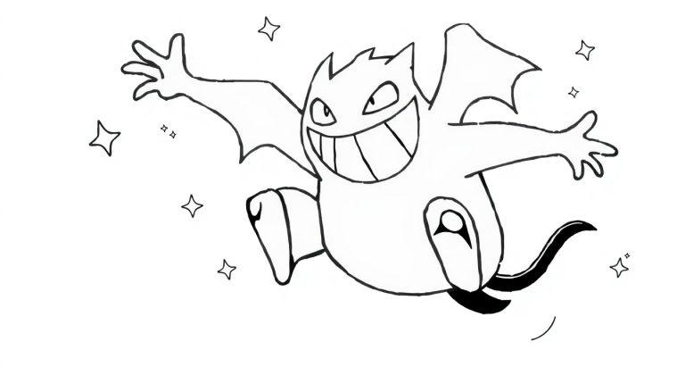 Cartoon-Darstellung von Haunter, dem Geist-Pokémon, das in der Luft schwebt mit einem breiten Grinsen.