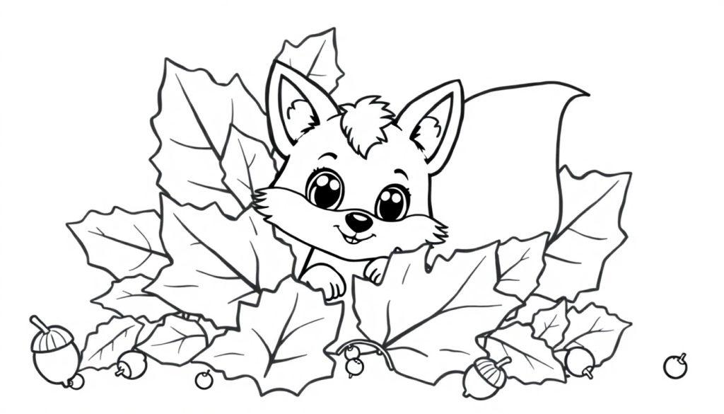 Farbtafel: Süßes Eichhörnchen im Herbstlaub.