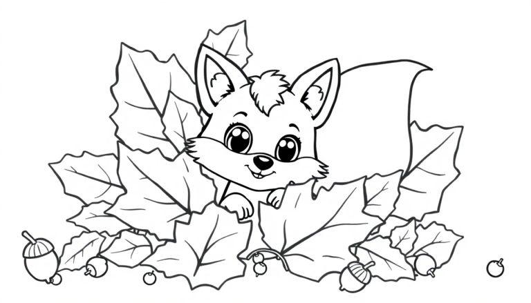Farbtafel: Süßes Eichhörnchen im Herbstlaub.
