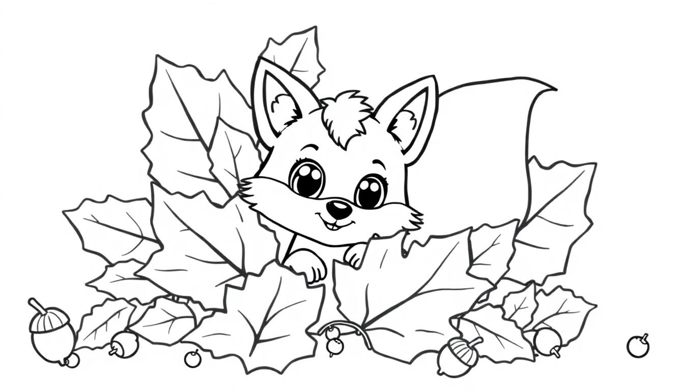 Farbtafel: Süßes Eichhörnchen im Herbstlaub.