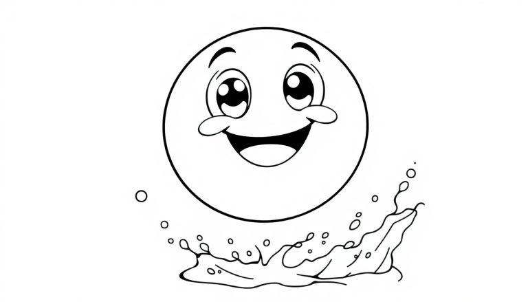 Schwarz-weiße Farbtafel: Ein fröhlicher Emoji mit Tränen vor Freude, der aus dem Wasser springt.