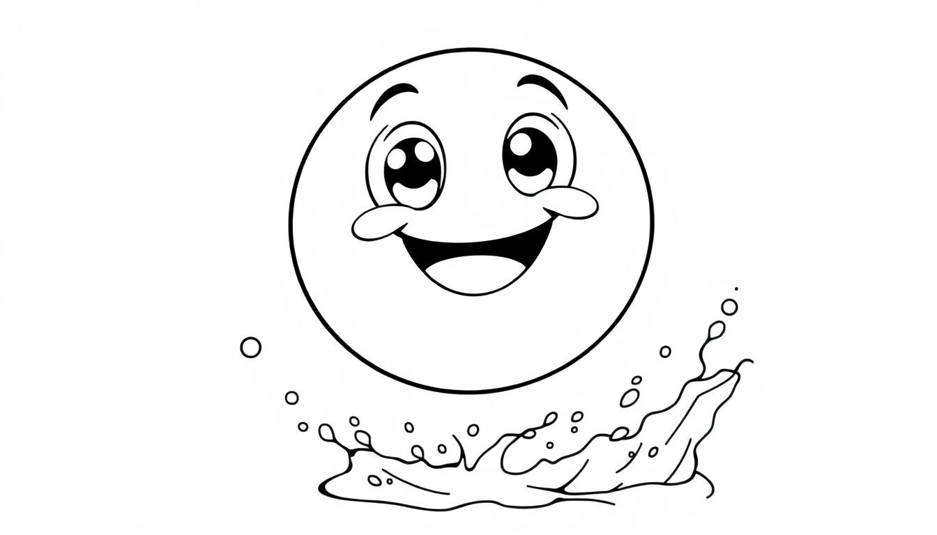 Schwarz-weiße Farbtafel: Ein fröhlicher Emoji mit Tränen vor Freude, der aus dem Wasser springt.