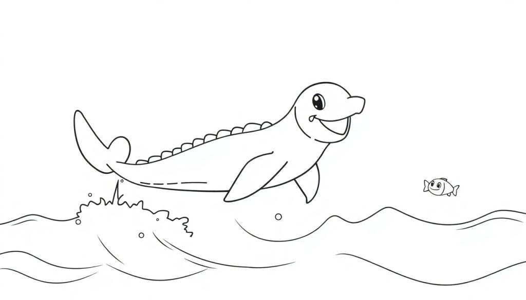 Lapras springt fröhlich aus dem Wasser mit einem lächelnden Gesicht und Spritzern.
