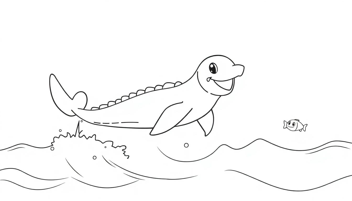 Lapras springt fröhlich aus dem Wasser mit einem lächelnden Gesicht und Spritzern.