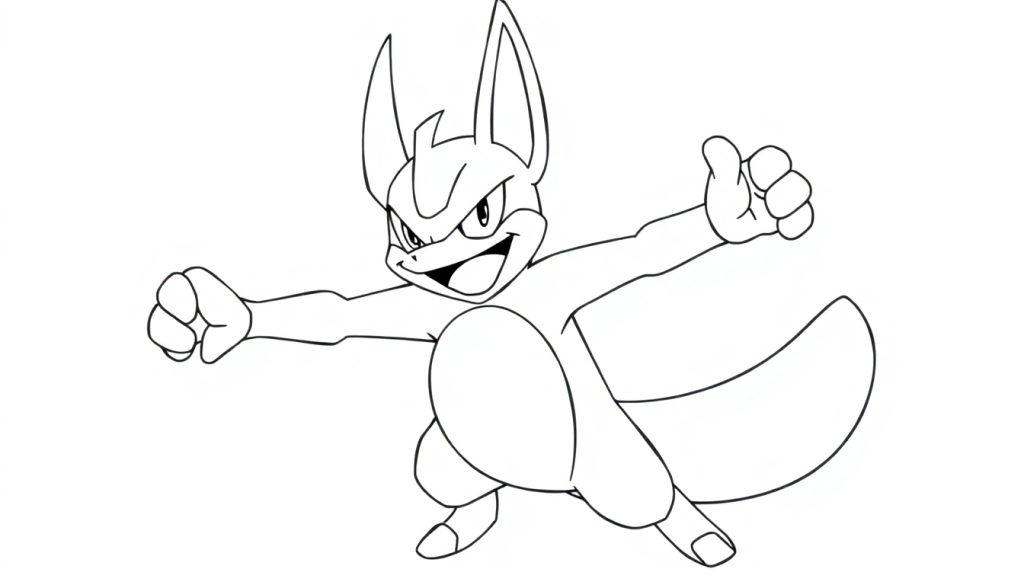 Lucario Umrisszeichnung mit grimmigem Lächeln