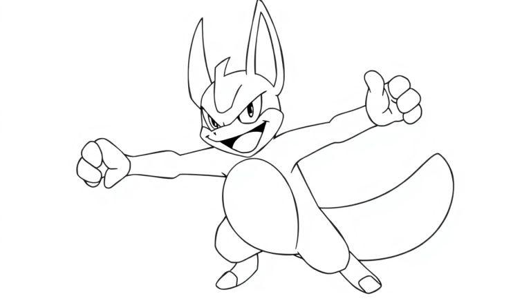 Lucario Umrisszeichnung mit grimmigem Lächeln