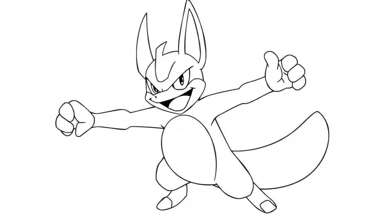 Lucario Umrisszeichnung mit grimmigem Lächeln