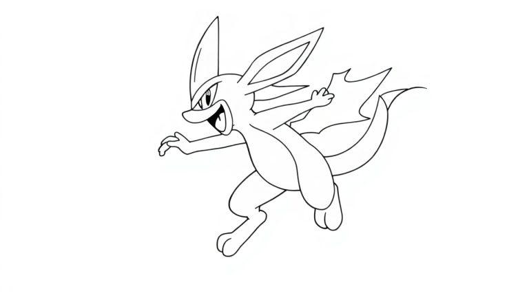 Schwarz-weiße Zeichnung eines Lucario, der sich bewegt.