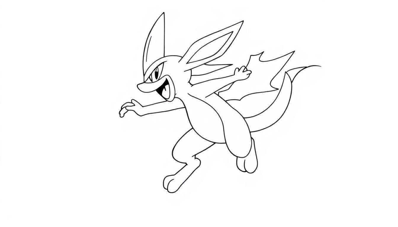 Schwarz-weiße Zeichnung eines Lucario, der sich bewegt.